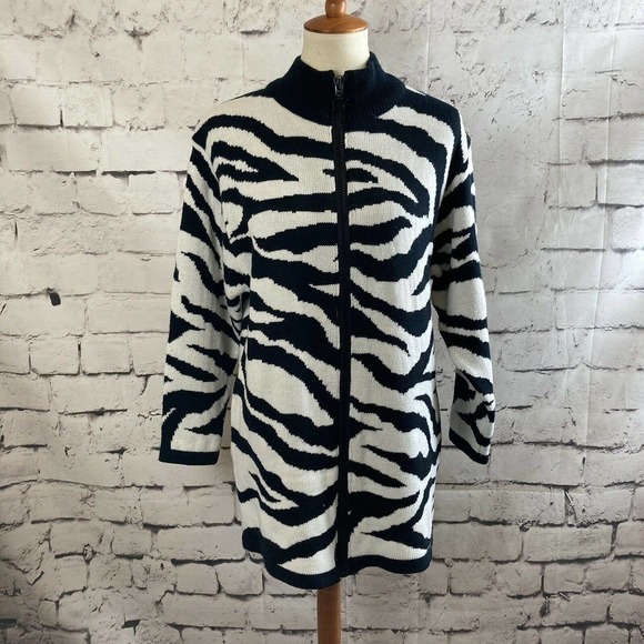 Diane von Furstenberg Zebra Print full Zip Mid Length cardigan sweater medium - Picture 1 of 11